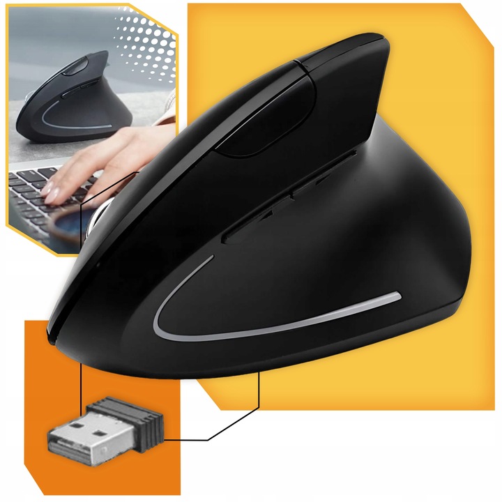 MYSZKA BEZPRZEWODOWA ERGONOMICZNA PIONOWA MYSZ WERTYKALNA do KOMPUTERA PC Model Swift Black